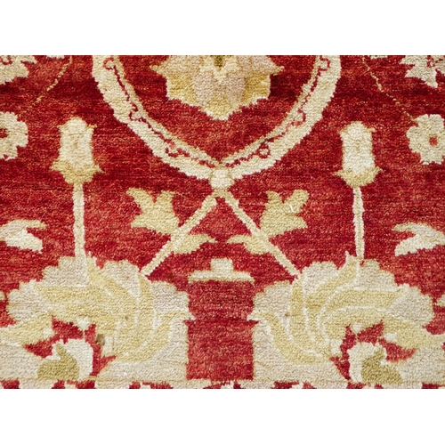 1335 - Carpet / Rug : A red ground rug with cream beige borders and floral and foliate detail. ' Palazzo Qu... 