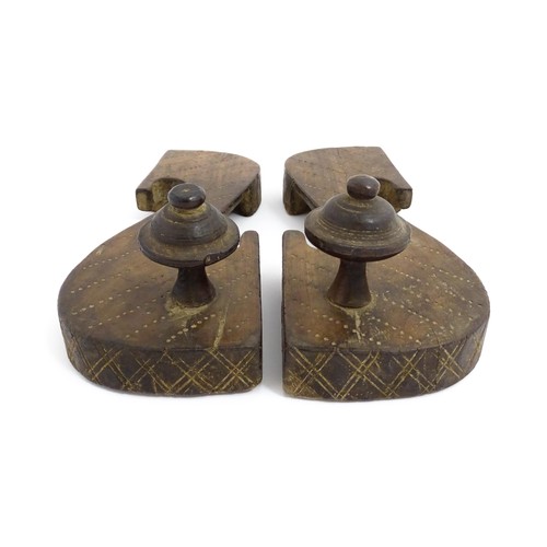 1142 - A pair of 19thC Indian carved hardwood paduka / khadaun sandals / shoes with incised detail. Approx.... 