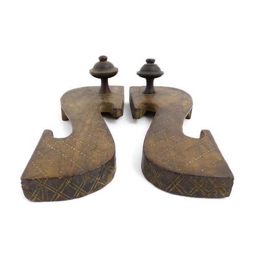 1142 - A pair of 19thC Indian carved hardwood paduka / khadaun sandals / shoes with incised detail. Approx.... 