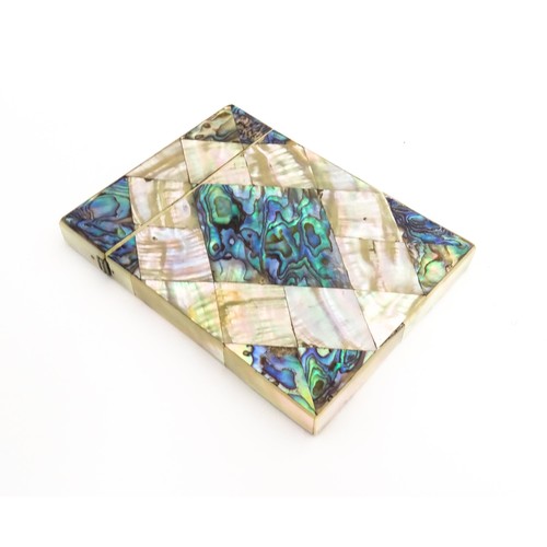 1184 - A Victorian card case of rectangular form with mother of pearl and abalone decoration. Approx. 4