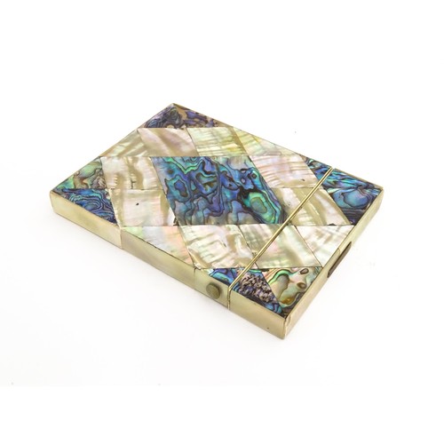 1184 - A Victorian card case of rectangular form with mother of pearl and abalone decoration. Approx. 4