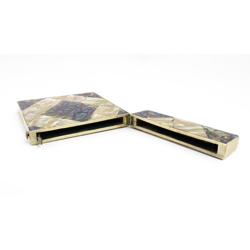 1184 - A Victorian card case of rectangular form with mother of pearl and abalone decoration. Approx. 4