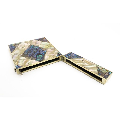 1184 - A Victorian card case of rectangular form with mother of pearl and abalone decoration. Approx. 4