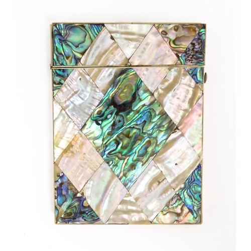 1184 - A Victorian card case of rectangular form with mother of pearl and abalone decoration. Approx. 4