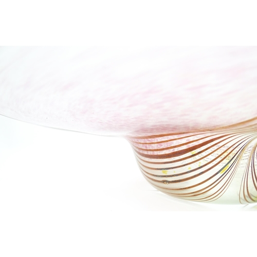 227 - A George Elliott of Bewdley (1933-1988) art glass dish with linear detail on a mottled pink ground. ... 