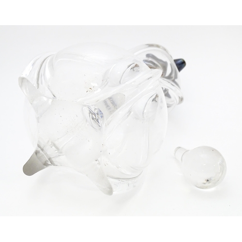 249 - A Victorian shaped glass decanter with trail detail, with silver collar hallmarked London 1896, make... 