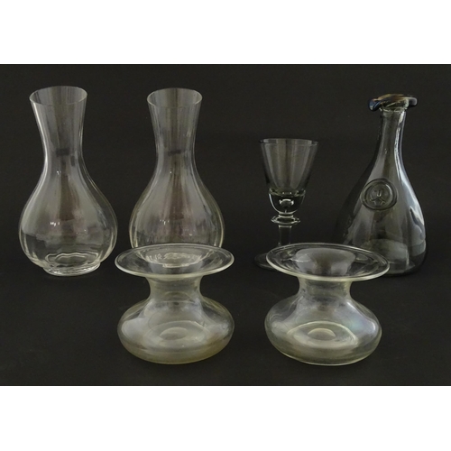 297 - A quantity of glassware to include a pair of Dartington glass carafes, a vintage Holmegaard Denmark ... 