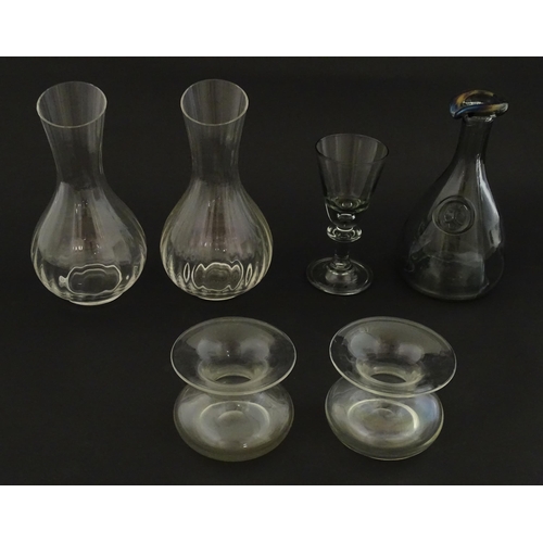 297 - A quantity of glassware to include a pair of Dartington glass carafes, a vintage Holmegaard Denmark ... 