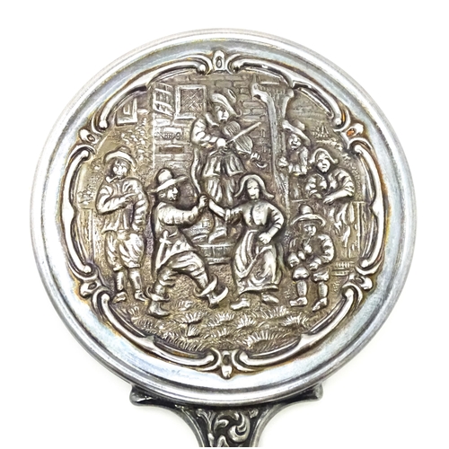 503 - A Dutch silver plate hand mirror by H Hooijkaas of Schoonhovensche. Approx 4