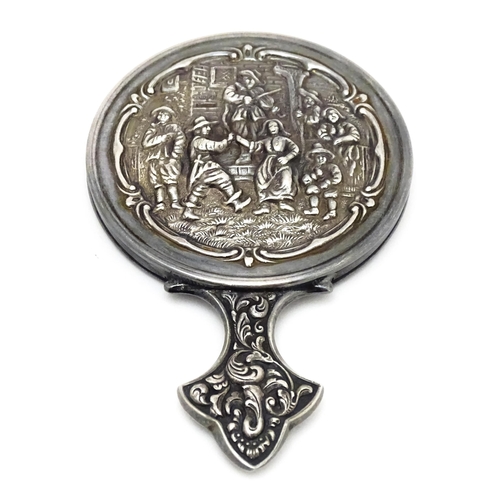 503 - A Dutch silver plate hand mirror by H Hooijkaas of Schoonhovensche. Approx 4