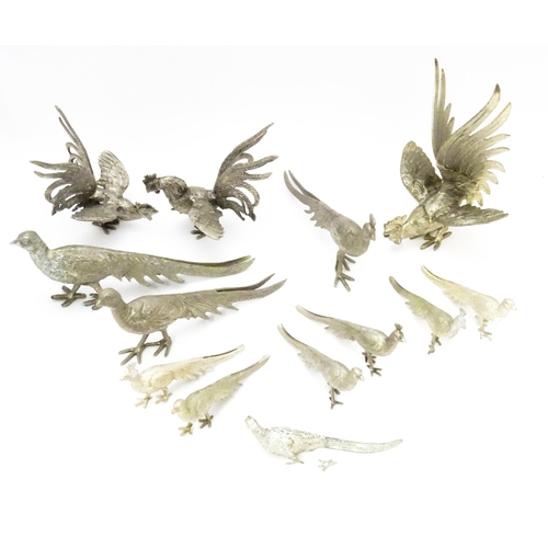 561 - Assorted silver plate menu / place card holders formed as pheasants together with 3 graduated models... 