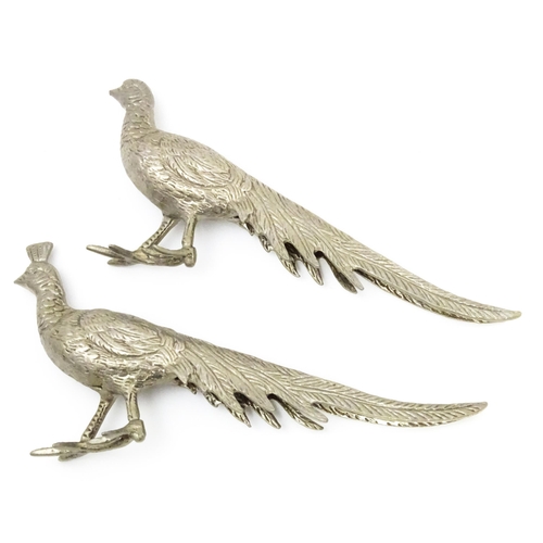 561 - Assorted silver plate menu / place card holders formed as pheasants together with 3 graduated models... 