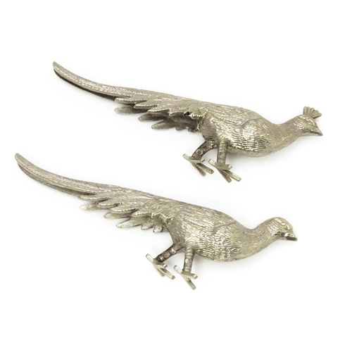 561 - Assorted silver plate menu / place card holders formed as pheasants together with 3 graduated models... 