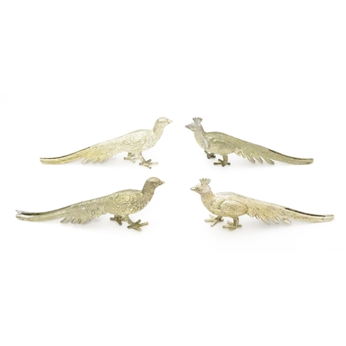 561 - Assorted silver plate menu / place card holders formed as pheasants together with 3 graduated models... 