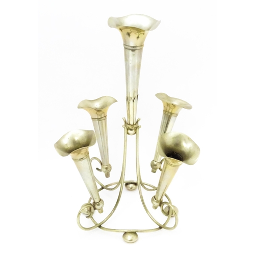 563 - A late 19thC / early 20thC  silver plate 5- branch epergne / centrepiece . Approx 13 1/2