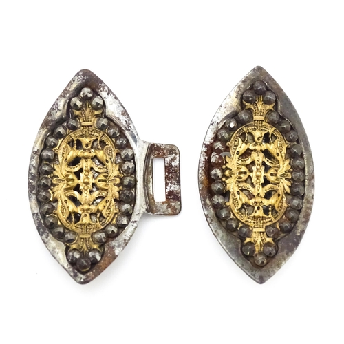 740 - A French buckle with marcasite detail. Marked with registration no. 362214. Approx 2