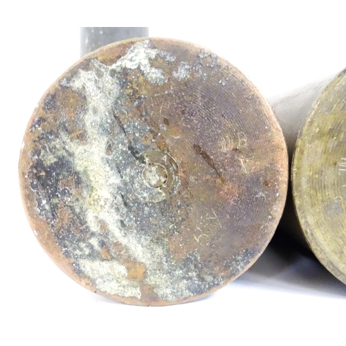 889 - Militaria: a quantity of inert shell cases, comprising a WWII French 47mm Mle 1935 anti tank shell, ... 