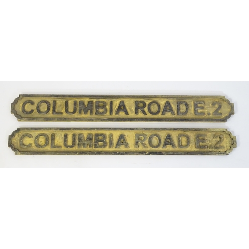 1259 - Two late 20thC carved wooden street / road signs for Columbia Road E. 2 (London), with painted detai... 