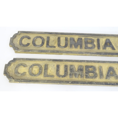 1259 - Two late 20thC carved wooden street / road signs for Columbia Road E. 2 (London), with painted detai... 