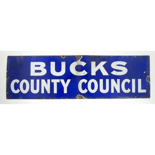 1315 - Local Buckinghamshire Interest: A 20thC municipal enamel sign with blue ground and white text 'Bucks... 