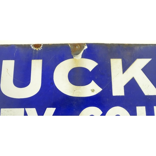 1315 - Local Buckinghamshire Interest: A 20thC municipal enamel sign with blue ground and white text 'Bucks... 