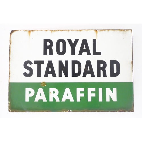 1320 - A 20thC double sided polychrome enamel advertising sign for Royal Standard Paraffin. Approx 18 1/4