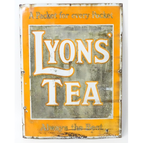1323 - A 20thC polychrome enamel advertising sign 'A Packet for Every Pocket Lyons' Tea Always the Best'. A... 