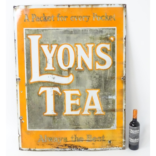 1323 - A 20thC polychrome enamel advertising sign 'A Packet for Every Pocket Lyons' Tea Always the Best'. A... 
