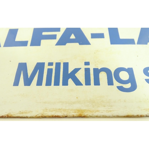 1324 - Dairy Farming Interest: A 20thC enamel advertising sign 'Alfa-Laval Milking Systems'. Approx 13 1/2