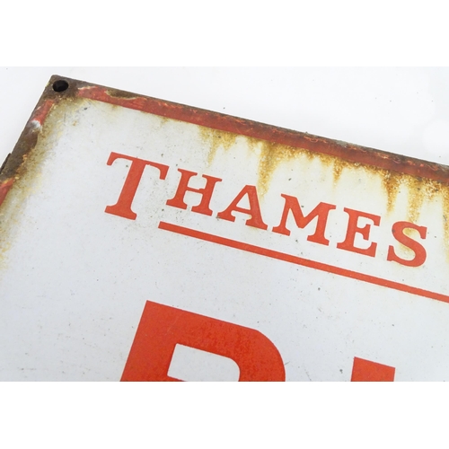 1326 - A 20thC double sided enamel transport sign 'Thames Valley Bus Stop Queue This Side'. Approx 15