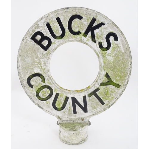 1327 - Local Buckinghamshire interest: A 20thC polychrome cast aluminium county sign / signpost top for Buc... 