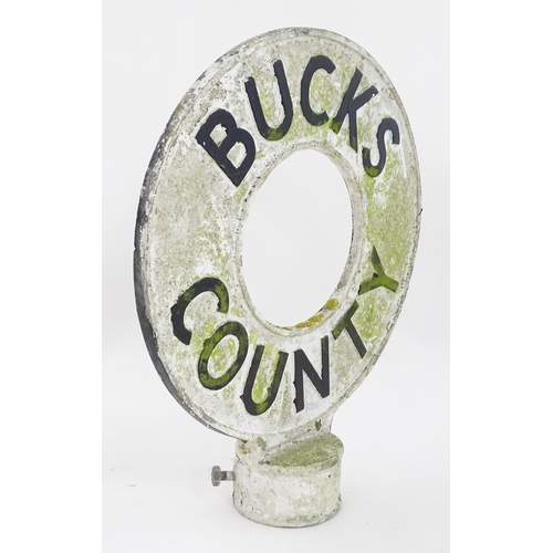 1327 - Local Buckinghamshire interest: A 20thC polychrome cast aluminium county sign / signpost top for Buc... 