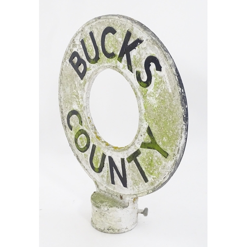 1327 - Local Buckinghamshire interest: A 20thC polychrome cast aluminium county sign / signpost top for Buc... 