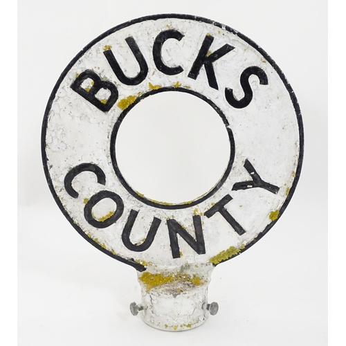 1327 - Local Buckinghamshire interest: A 20thC polychrome cast aluminium county sign / signpost top for Buc... 