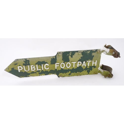 1329 - A 20thC double sided cast aluminium sign 'Public Footpath' with post mount. Approx 26