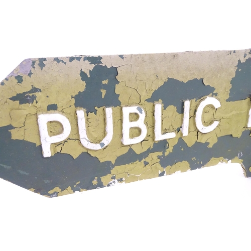 1329 - A 20thC double sided cast aluminium sign 'Public Footpath' with post mount. Approx 26