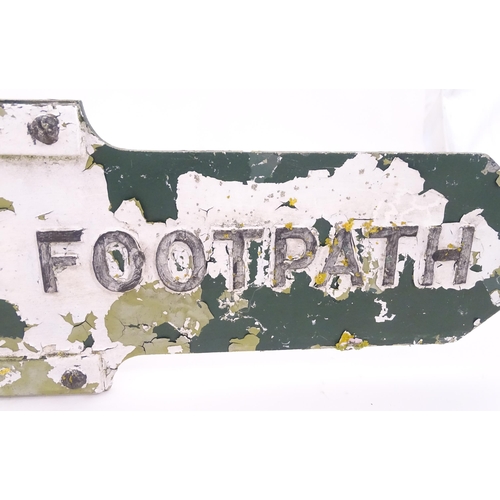 1329 - A 20thC double sided cast aluminium sign 'Public Footpath' with post mount. Approx 26