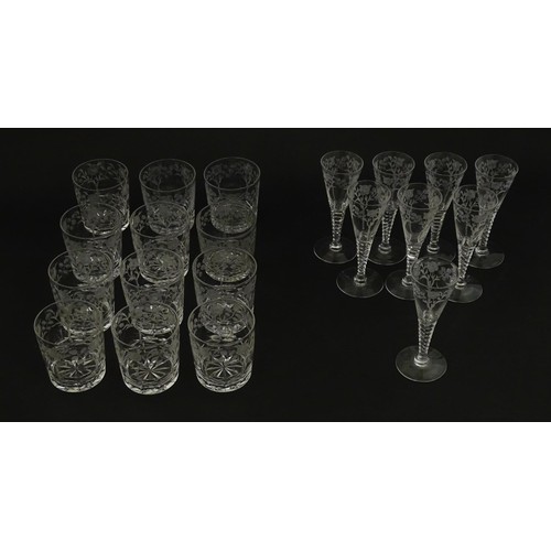 295 - A quantity of various crystal drinking glasses with cut decoration and etched rose detail, to includ... 