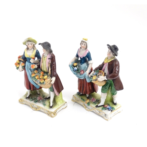 186 - Two Italian Capodimonte figure groups modelled as fruit gatherers with baskets of apples. Approx. 4