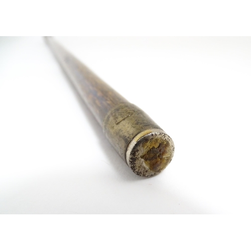 1297A - A late 19th / early 20thC palmwood walking stick / cane with white metal mounts. Together with a ano... 