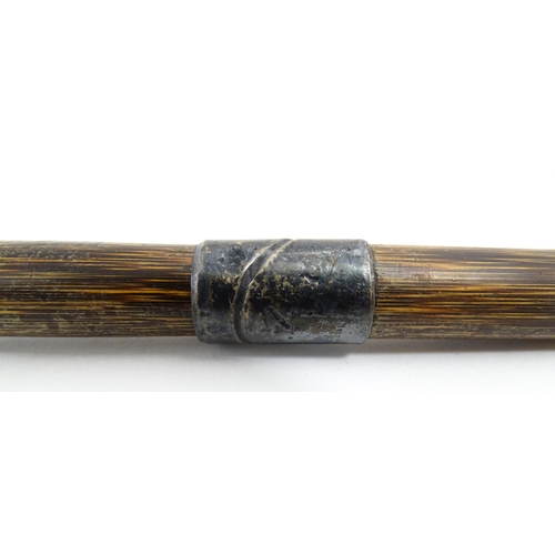 1297A - A late 19th / early 20thC palmwood walking stick / cane with white metal mounts. Together with a ano... 