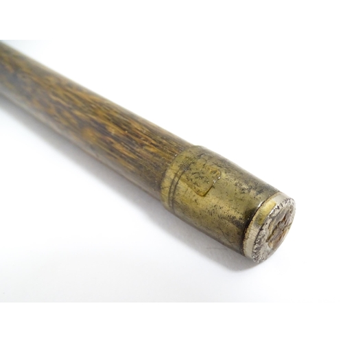 1297A - A late 19th / early 20thC palmwood walking stick / cane with white metal mounts. Together with a ano... 