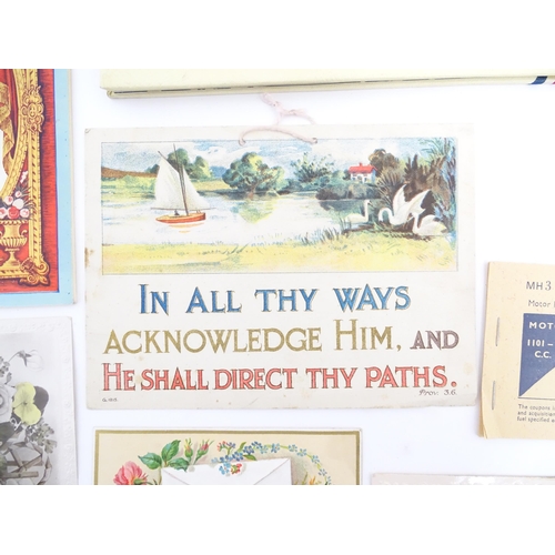 1952A - A quantity of assorted ephemera to include early 20thC greetings cards, a 20thC first class menu fro... 