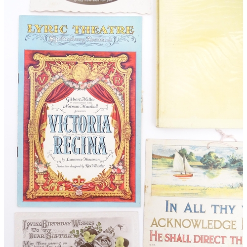 1952A - A quantity of assorted ephemera to include early 20thC greetings cards, a 20thC first class menu fro... 