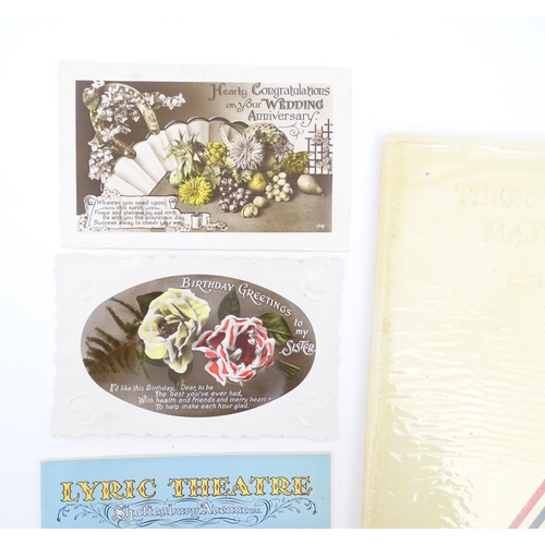 1952A - A quantity of assorted ephemera to include early 20thC greetings cards, a 20thC first class menu fro... 