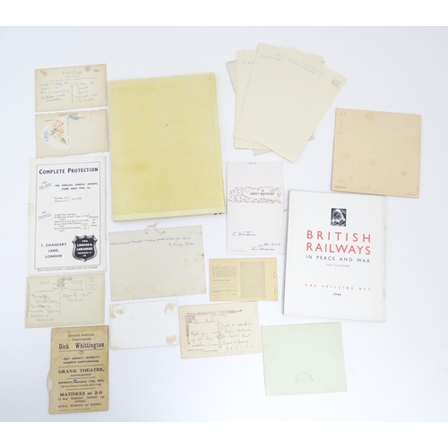 1952A - A quantity of assorted ephemera to include early 20thC greetings cards, a 20thC first class menu fro... 