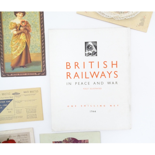 1952A - A quantity of assorted ephemera to include early 20thC greetings cards, a 20thC first class menu fro... 