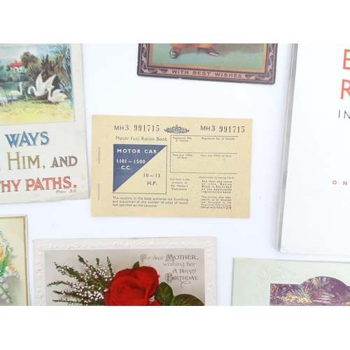 1952A - A quantity of assorted ephemera to include early 20thC greetings cards, a 20thC first class menu fro... 