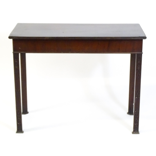 1488 - An early 19thC mahogany Chinese Chippendale side table, with a moulded edge above a single short dra... 