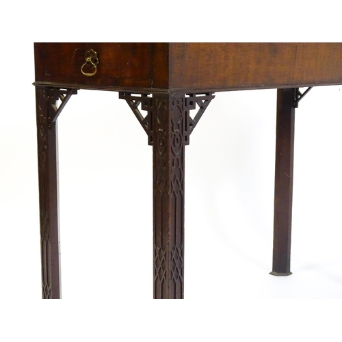 1488 - An early 19thC mahogany Chinese Chippendale side table, with a moulded edge above a single short dra... 